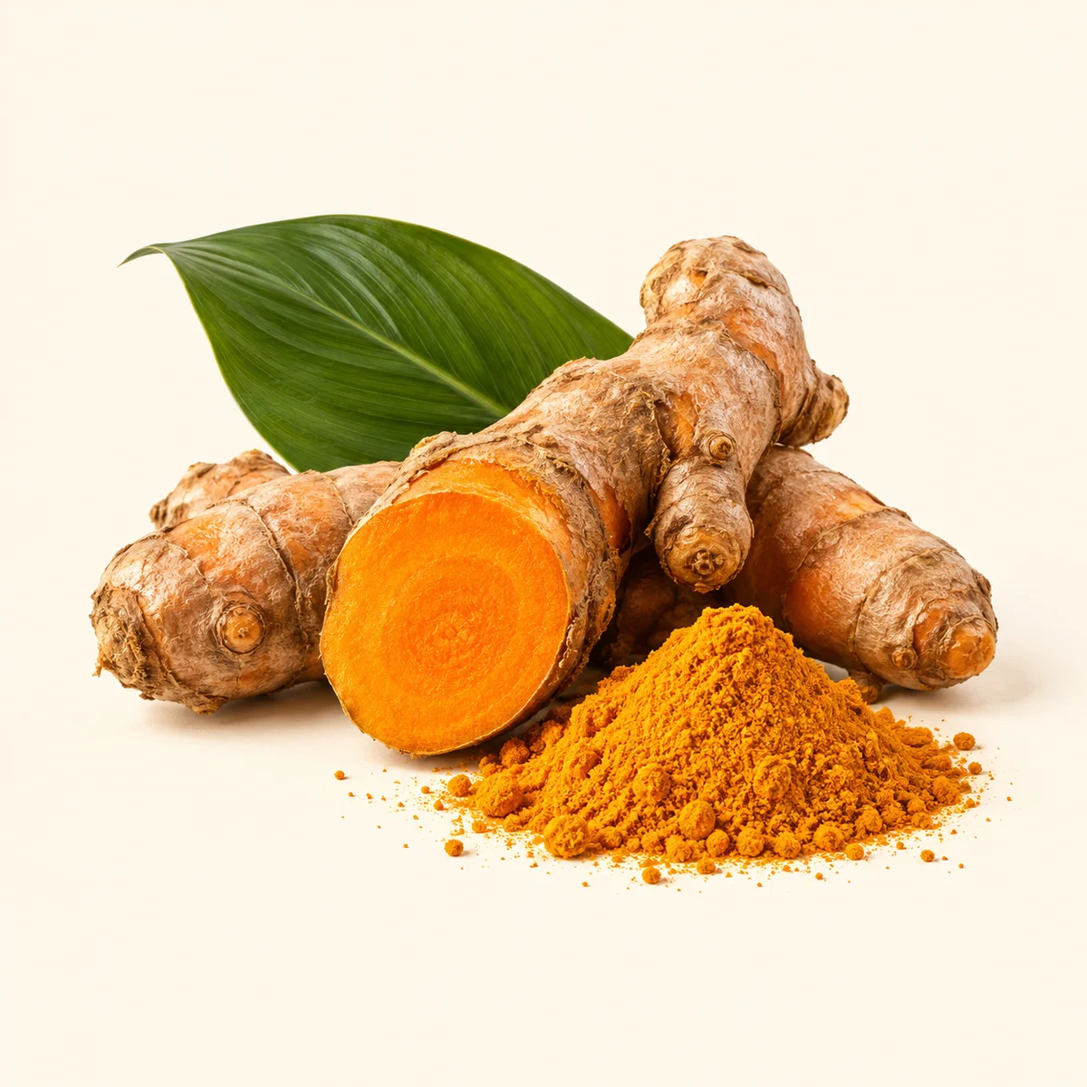 Rhizomes et poudre de curcuma — illustration botanique